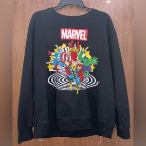 Marvel Black Crewneck Sweater with Superhero Graphic